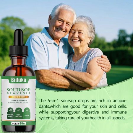 biduka soursop graviola 3000mg liquid drops scene with words benefits